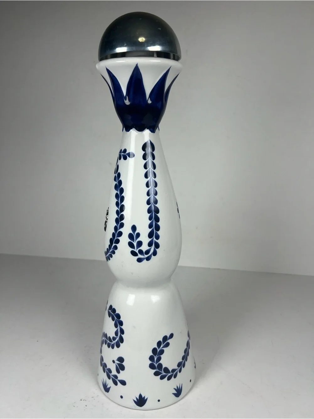 White Ceramic Accent Vase with Blue Floral Motif